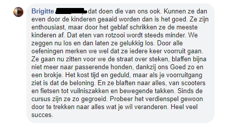 Brigitte niet meer blaffen geen eten van straat grote voortuigang