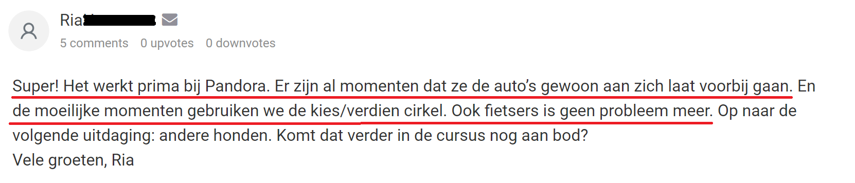 Ria - ze valt niet meer uit naar fietsers - underlined
