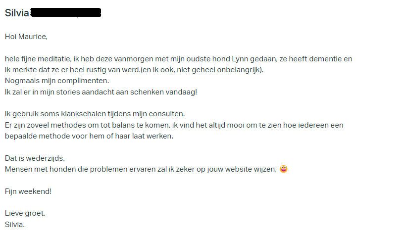 Sylvia - ik merkte dat ze er heel rustig van werd en ik ook niet geheel onbelangrijk