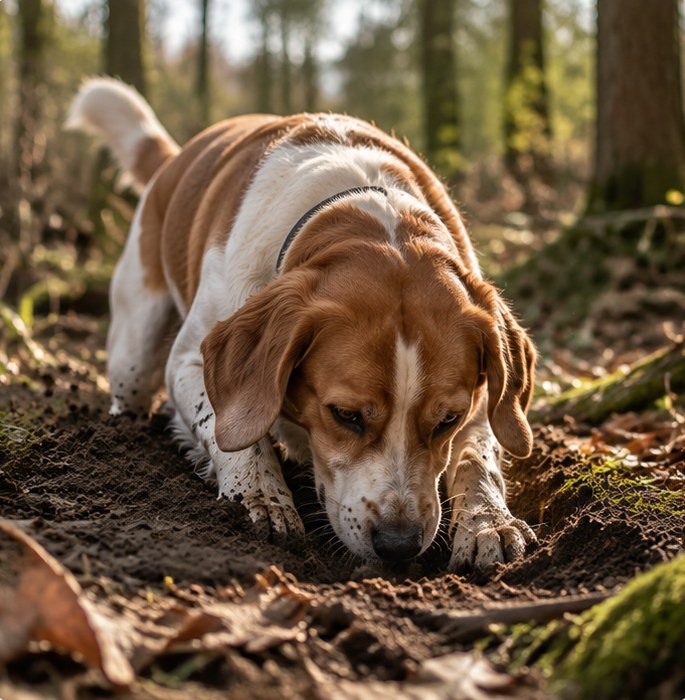 Hond graaft in de grond